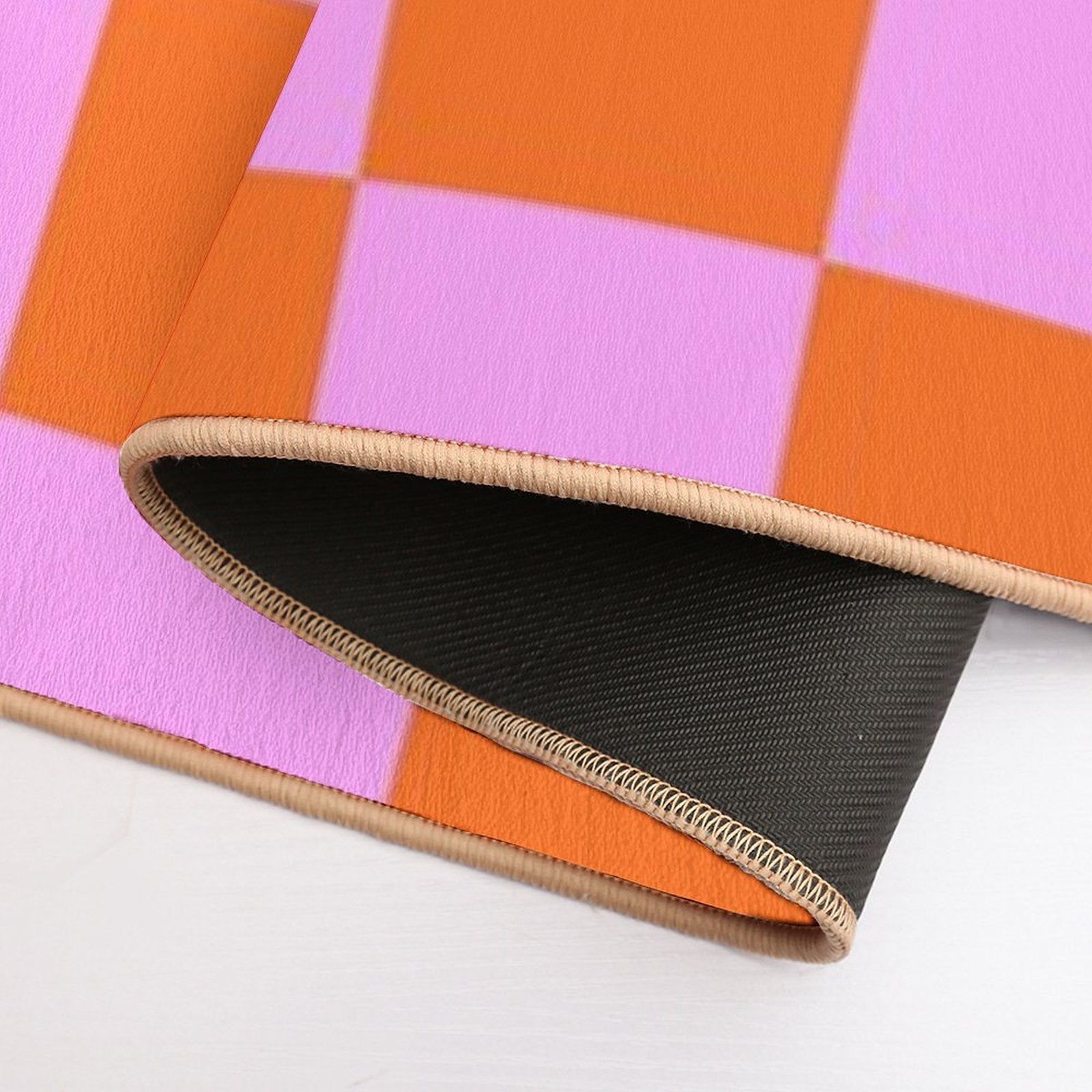 Checkerboard Retro Check Geometric Checked Pattern in Bright Orange Red And Pink  Absorbent Bath Mat