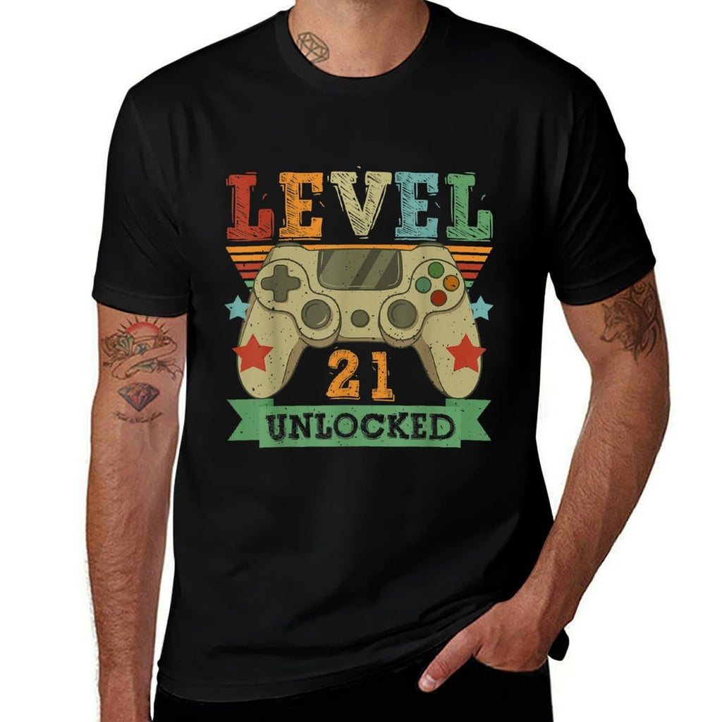 Level 21 Unlocked Awesome 2001 Video Games 21st Birthday  Oversized Silhouette T-Shirt