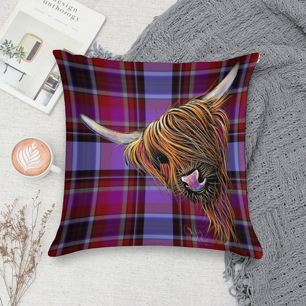 SCoTTiSH HiGHLaND CoW ' TaRTaN NooDLeS P ' by SHiRLeY MacARTHuR Soft Gift Ready Throw Pillow