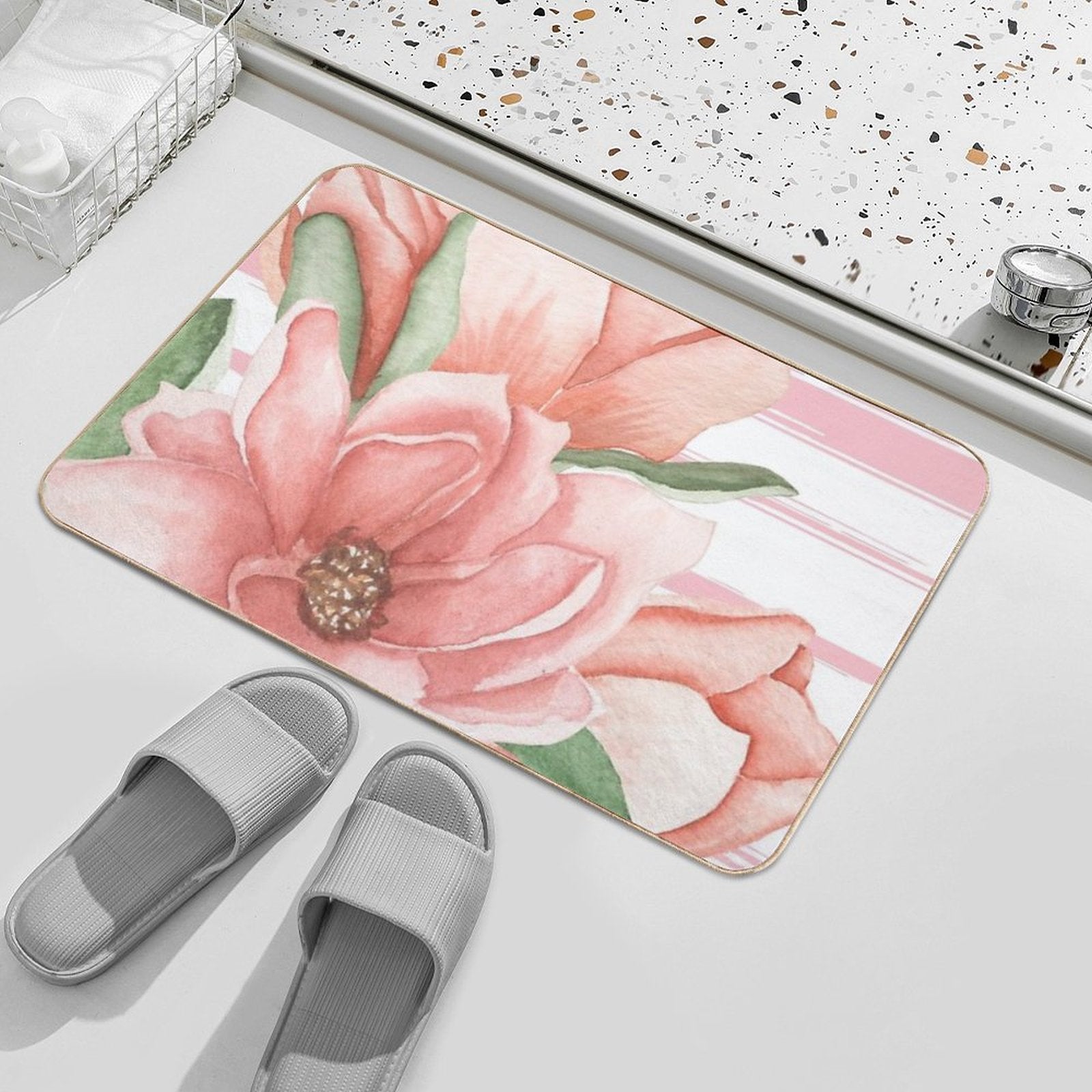 Large Print Floral Design Durable Bath Mat