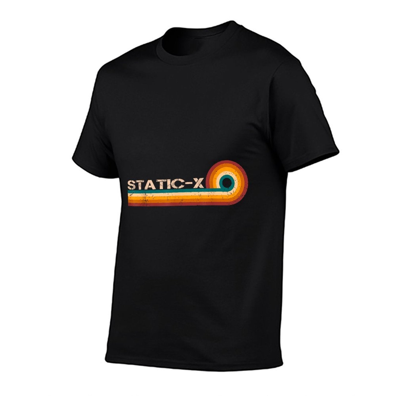 Static X Retro Stripes Musician Vintage  Ribbed Collar T-Shirt