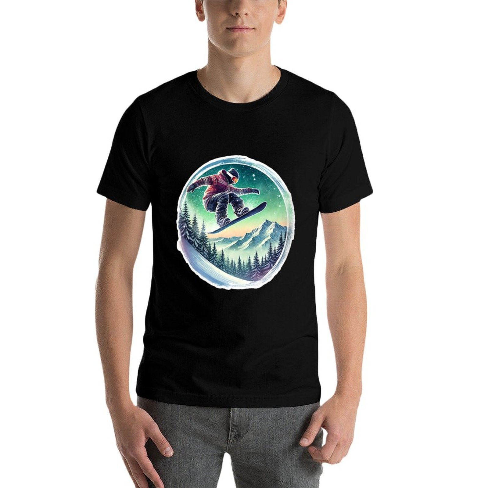 Womens Snowboarder's Twilight Ride  Summer-ready Fabric T-Shirt