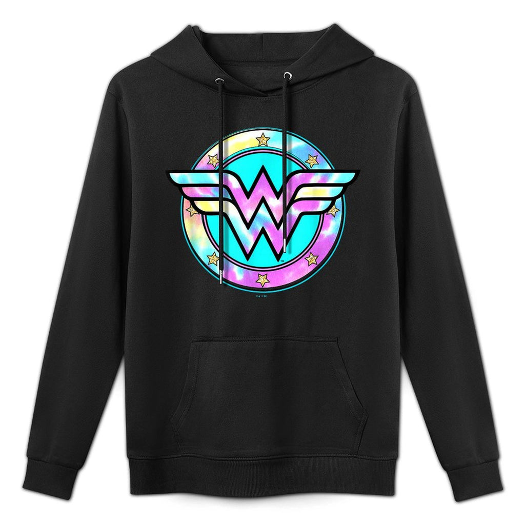DC Comics Wonder Woman Rainbow Tie Dyed Superhero Badge Medium-Weight Fabric Hoodie