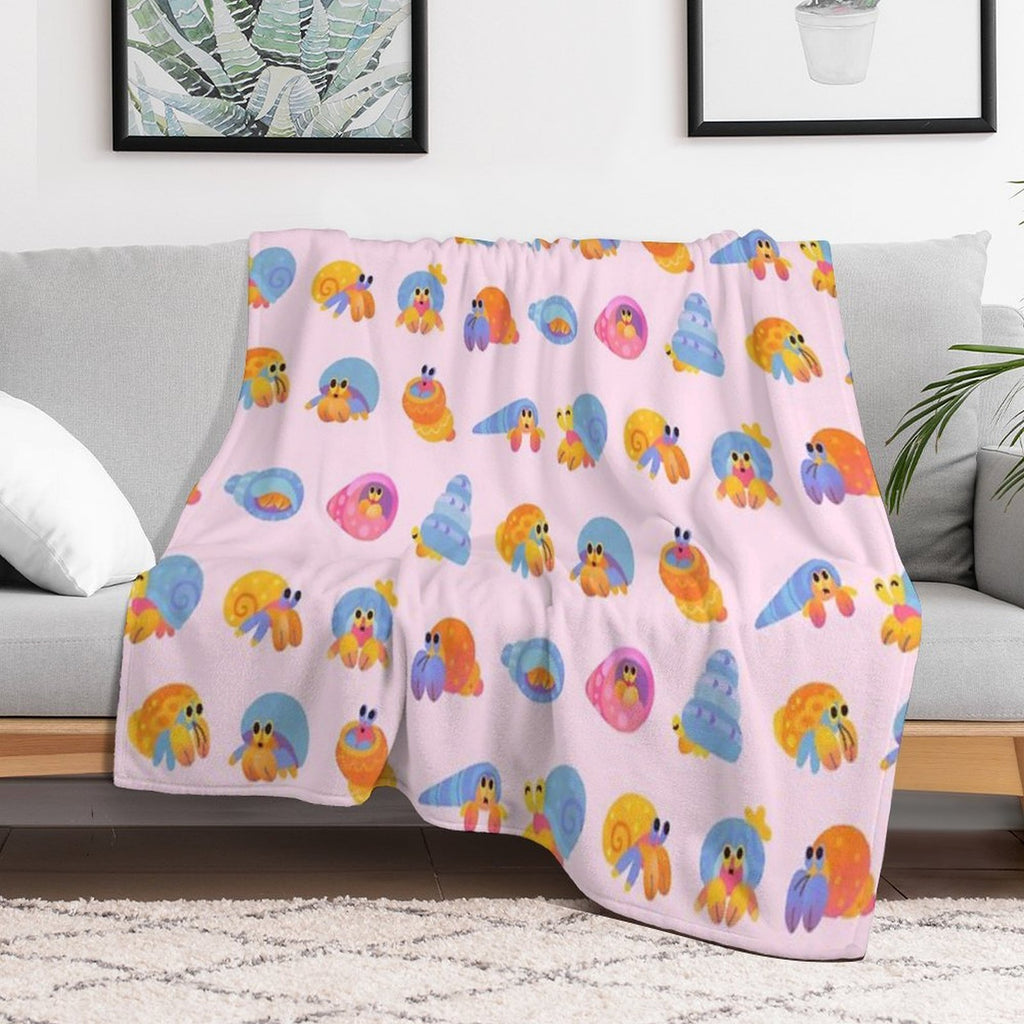 Hermit Crab - Pink  Knife Jellyfish Easy Care Throw Blanket