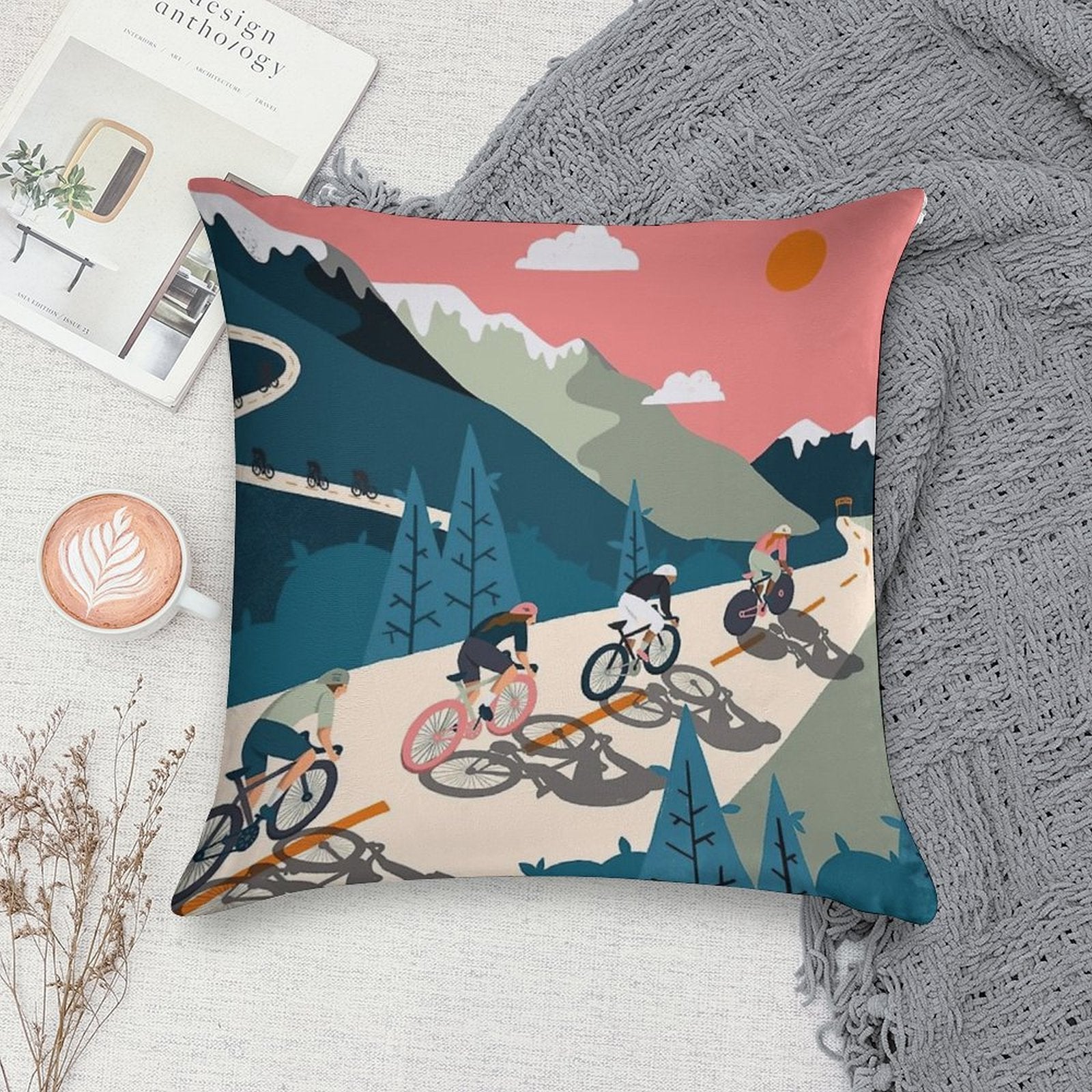 Cycling Race Vintage Art Soft Multiple Sizes Throw Pillow