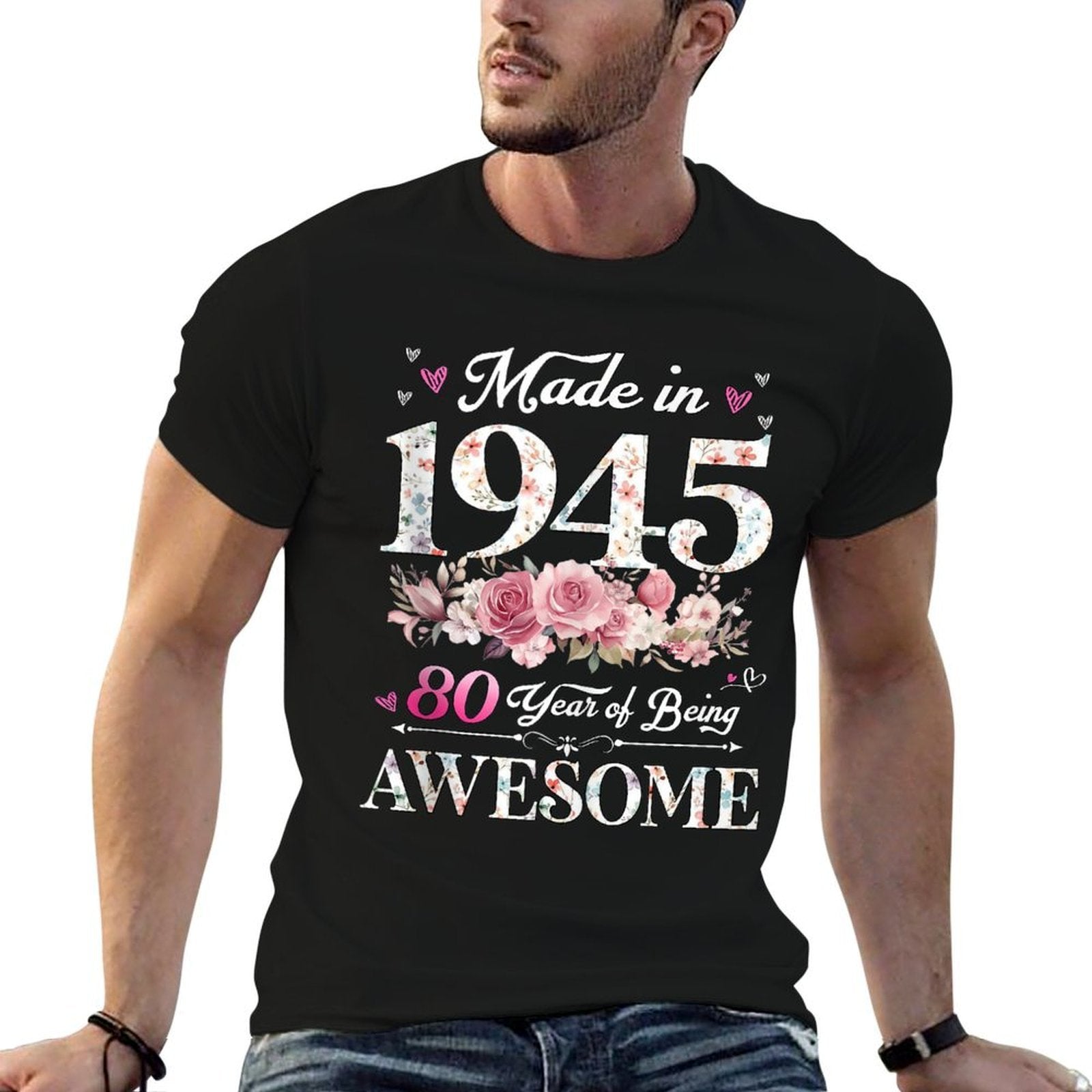 50 Year Old Made In 1945 Floral 50th Birthday Decorations  Fade-proof Color T-Shirt