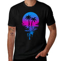 Vintage Retro Sunset Palm Tree  Rolled Sleeves T-Shirt