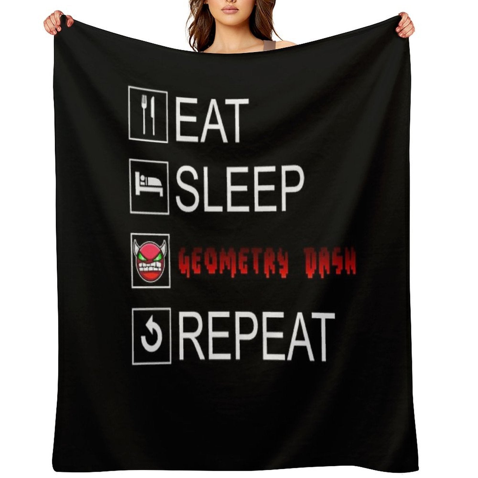 Eat Sleep Geometry Dash Repeat Coloured Compact Throw Blanket