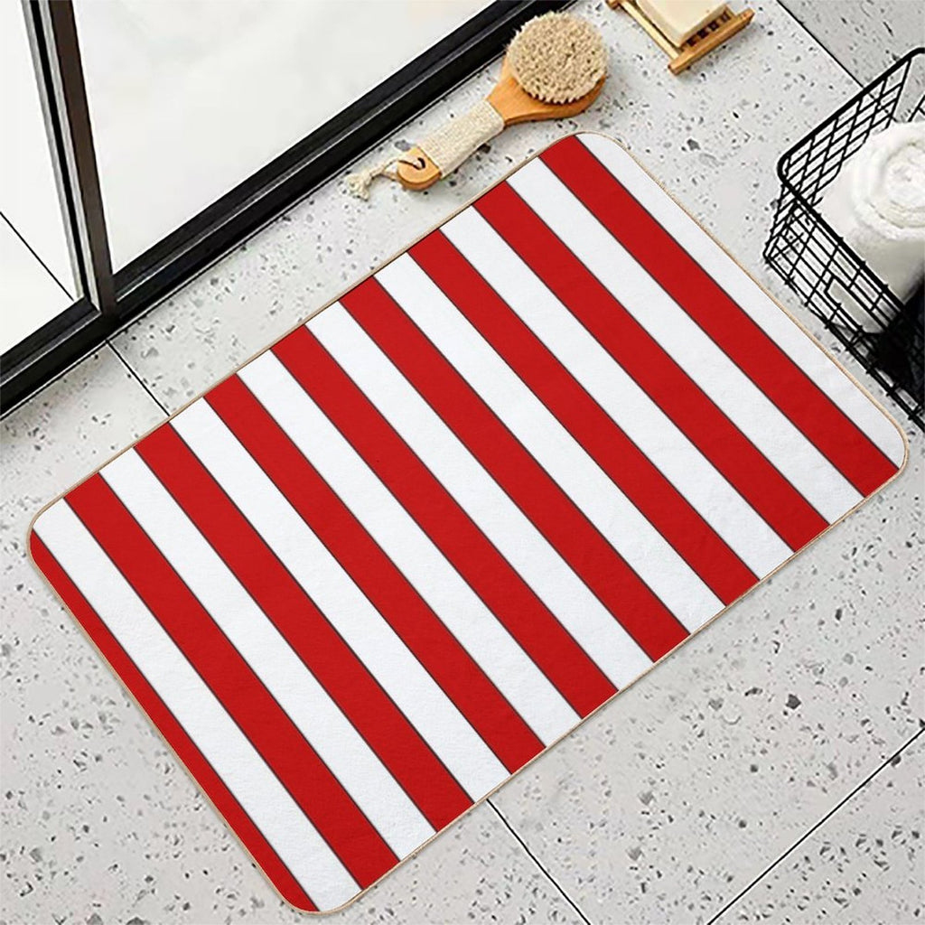 Retro Red & White Striped Team Colours  Easy Maintenance Bath Mat