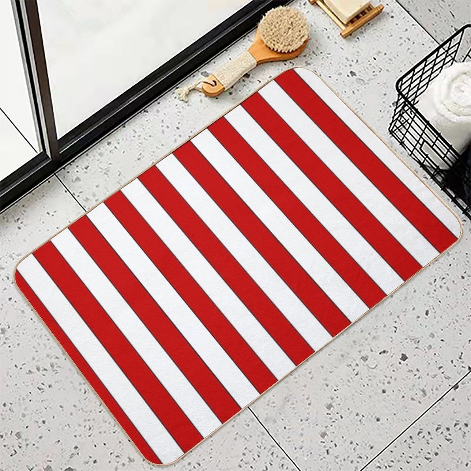 Retro Red & White Striped Team Colours  Easy Maintenance Bath Mat