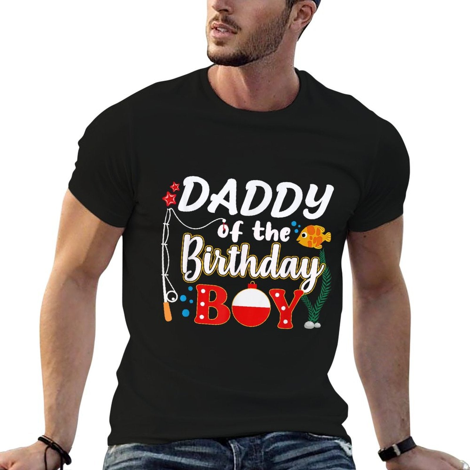 Daddy of The Birthday Boy Fishing Family Matching Bday Party  Heathered Texture T-Shirt