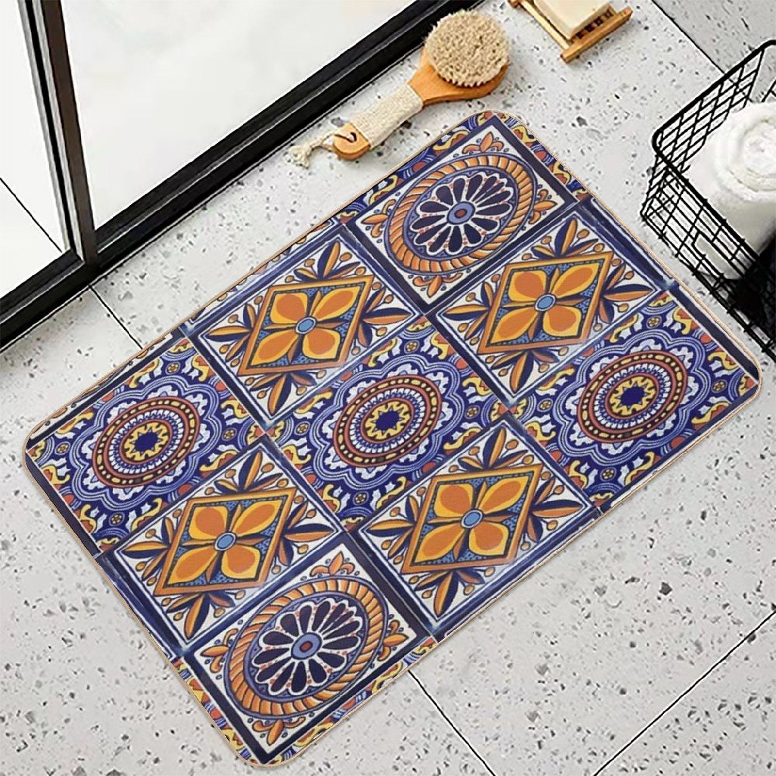 Mix Yellow Mexican Folk Art Authentic Talavera Tile Hand Painted Interior Decoration  Eco-Friendly Bath Mat