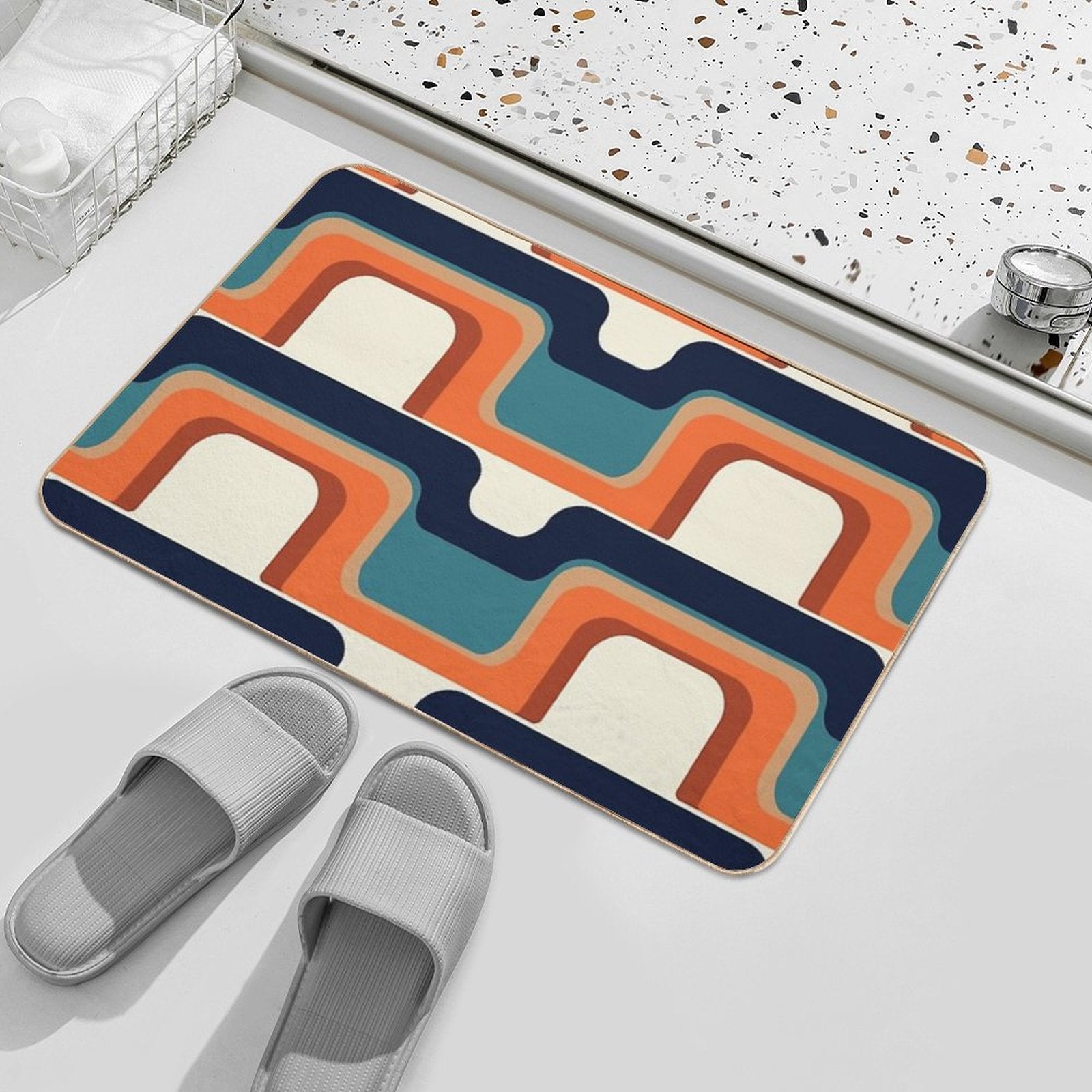 Mid-Century Modern Meets 1970s Orange & Blue  Anti-Trip Bath Mat
