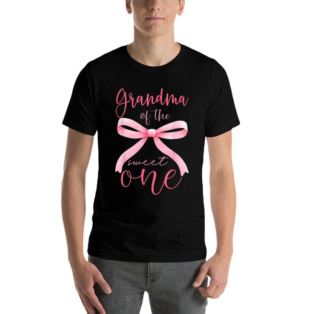 Grandma Of The Sweet One 1st Birthday Girl Coquette Pink Bow  Fade-proof Color T-Shirt