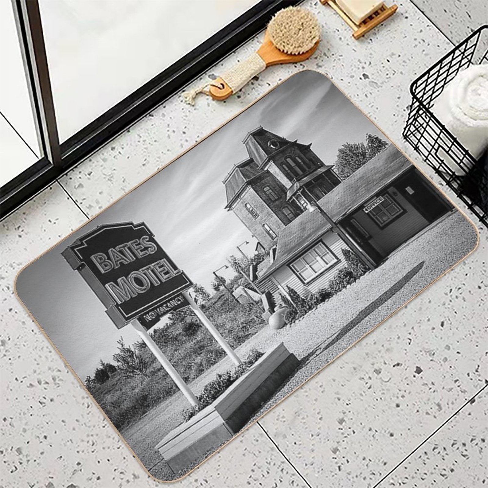 Motel Spooky Psycho Norman Vintage Antique Still Print  Anti-Trip Bath Mat
