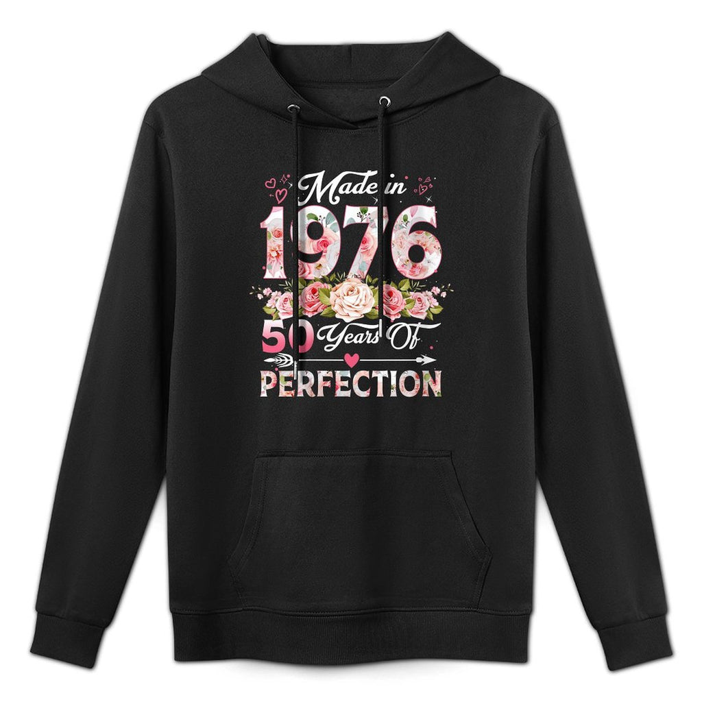 Womens 50 Years Old Born In 1976 Floral 50th Birthday Gifts Women Adjustable Hood Hoodie