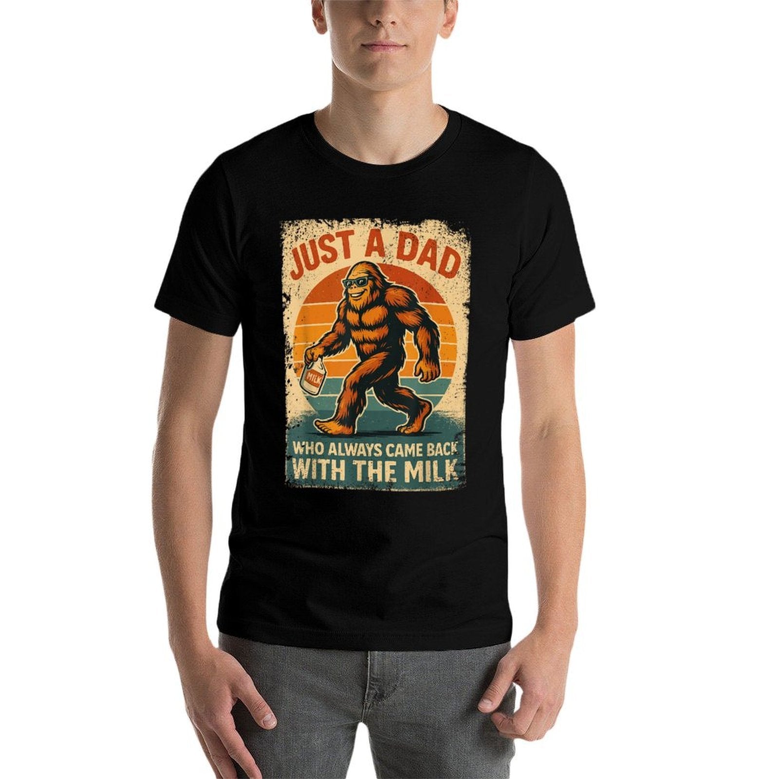 Bigfoot Papa Just A Dad Who Always Came Back With The Milk  Heathered Texture T-Shirt