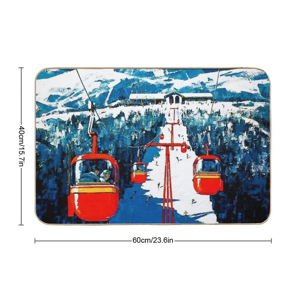 Vintage Gondola Winter Travel Ski Poster  Non-Slip Bath Mat
