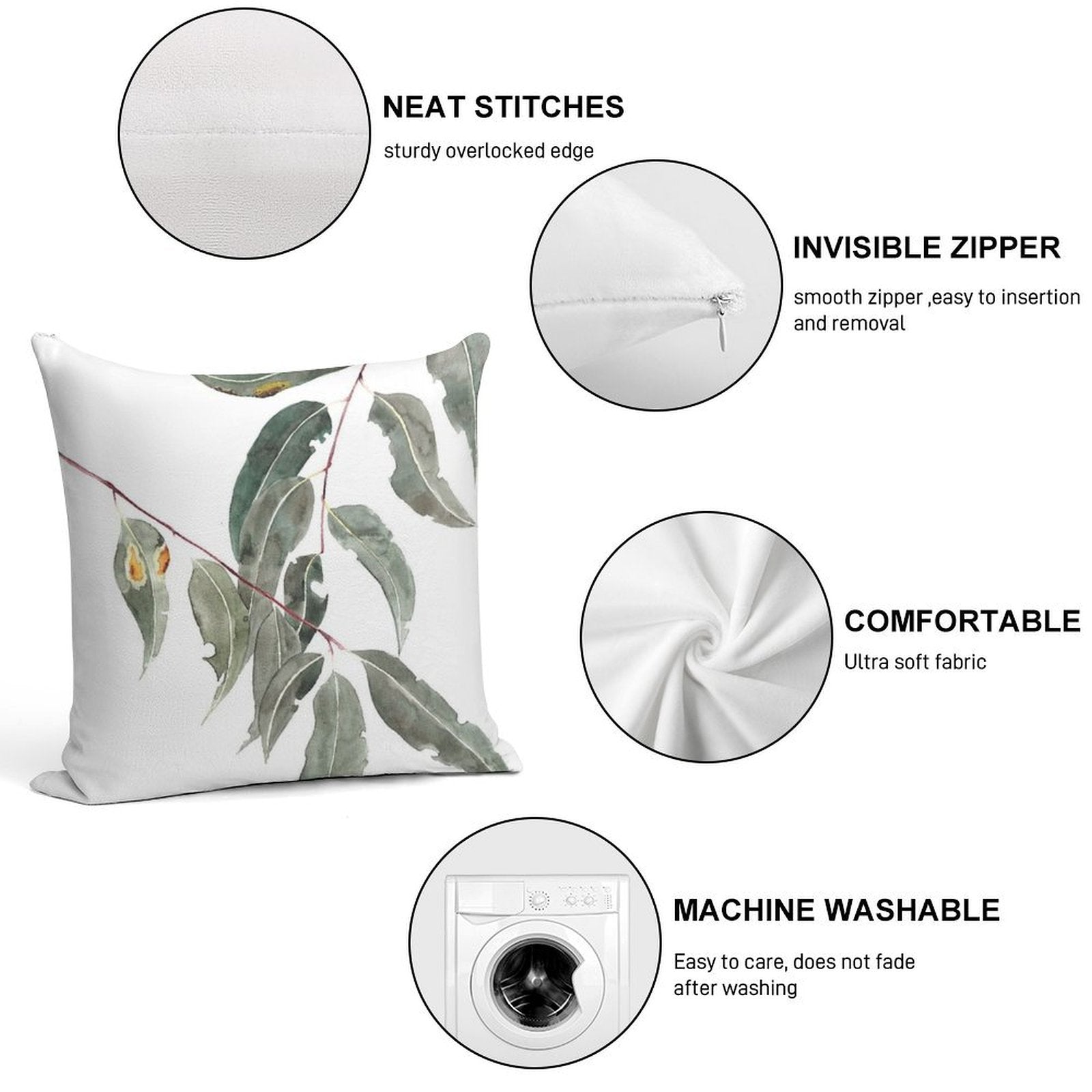 Gum Leaves Watercolour Australian Native Soft Decorative Cover Throw Pillow