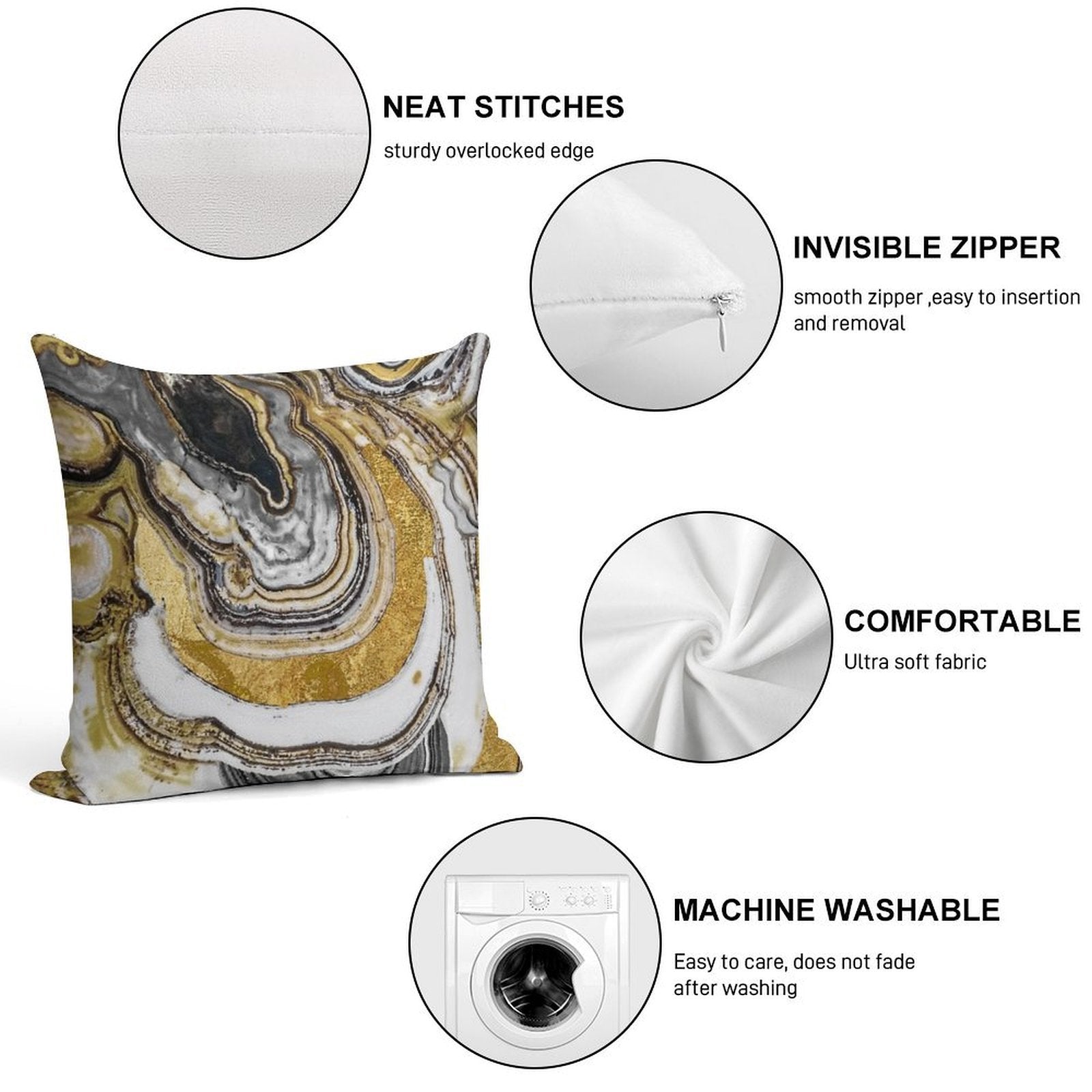 Stone Prose Gold Geode Soft Shrink-Resistant Throw Pillow