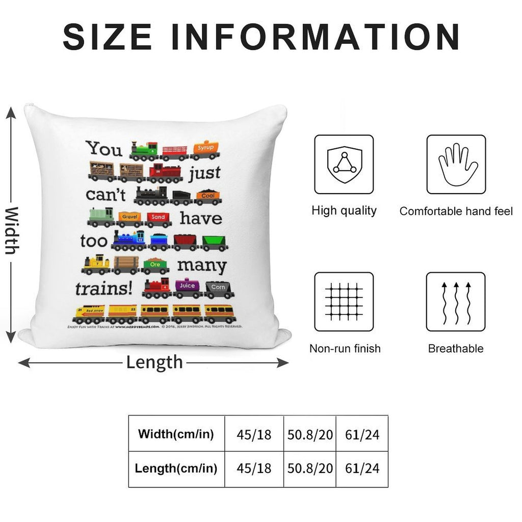 Too Many Trains - Black Lettering Soft Hidden Zipper Throw Pillow