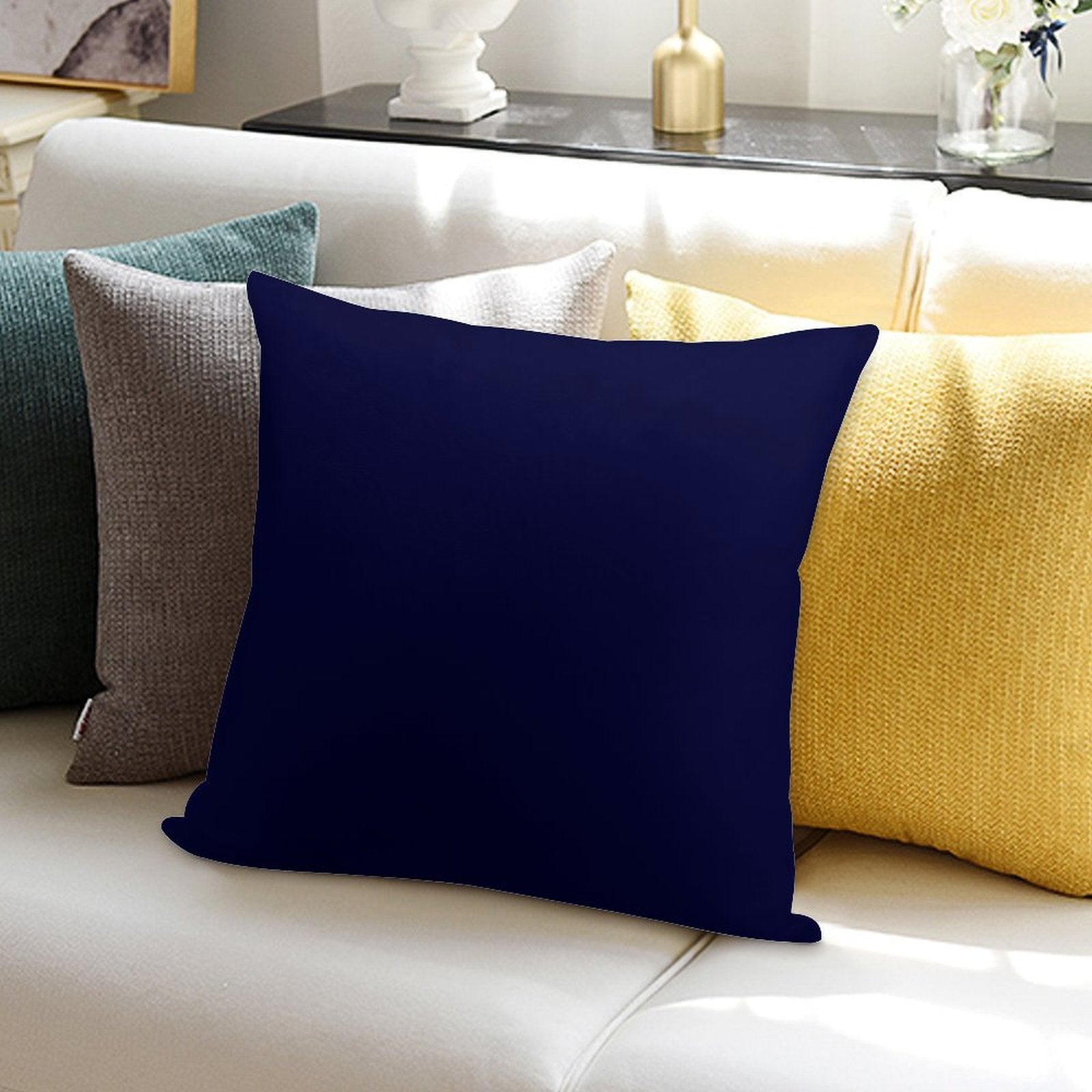 Navy Blue Solid Color Soft Durable Construction Throw Pillow