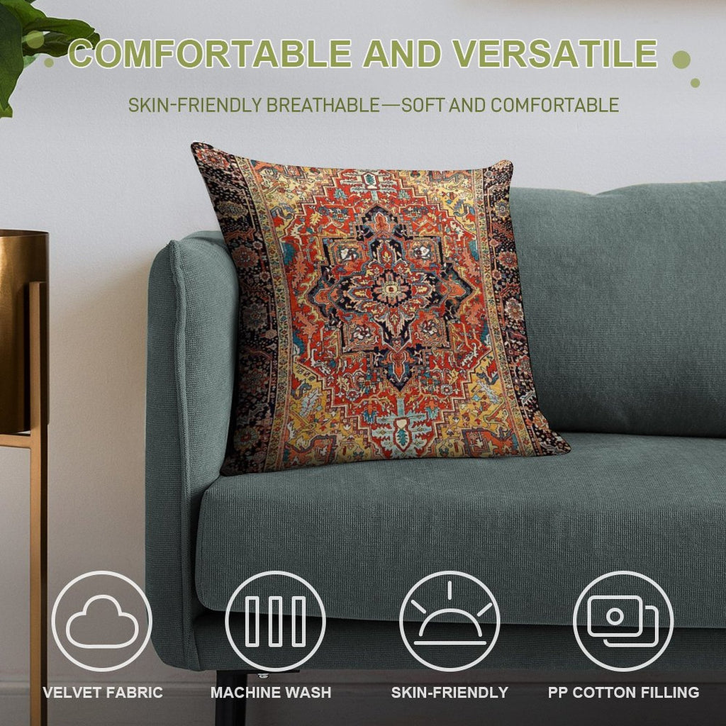 Heriz Persian Carpet Print Soft Ultra-Soft Texture Throw Pillow