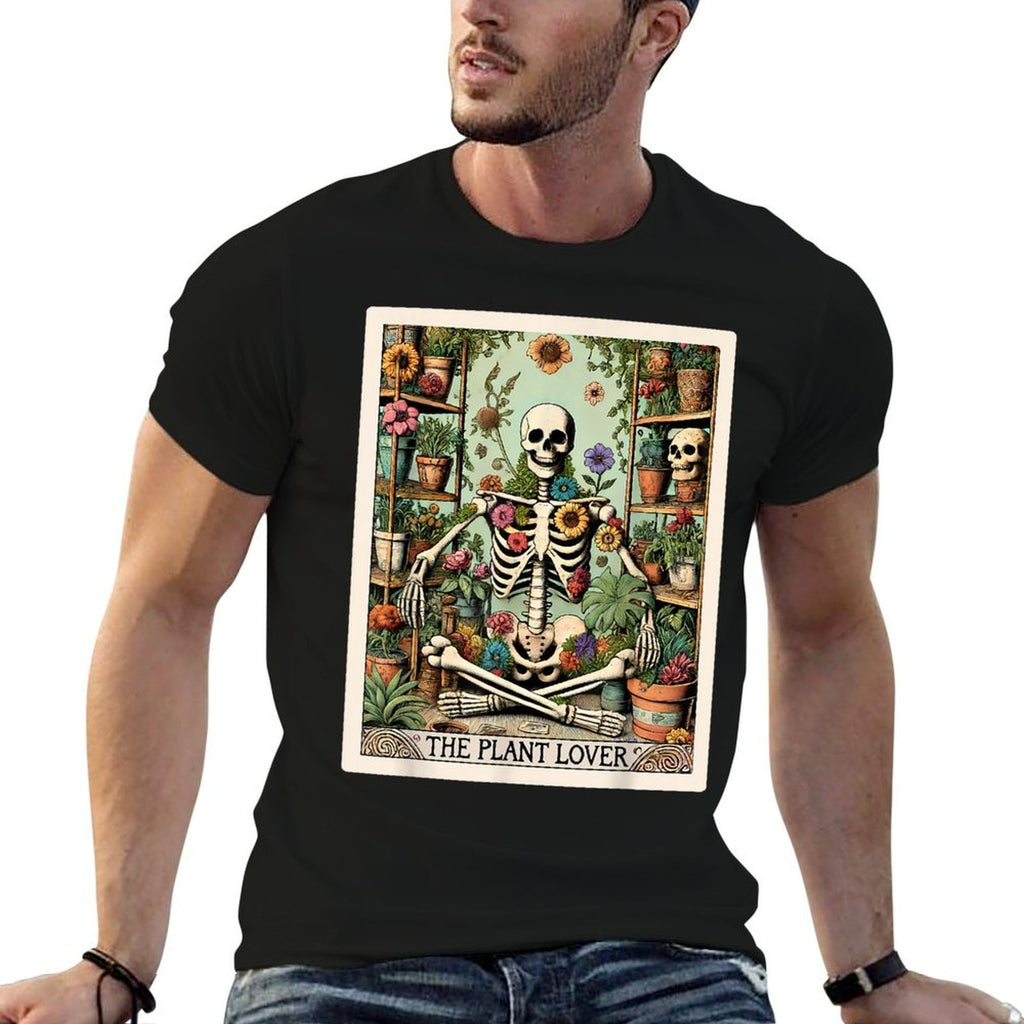 The Plant Lover Tarot Card Skeleton Flower Gardening  Polyester Blend T-Shirt
