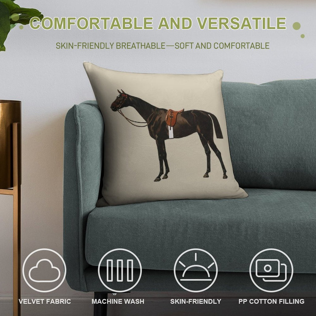 Vintage Equestrian Saddled Riding Horse Soft Anti-Pilling Throw Pillow