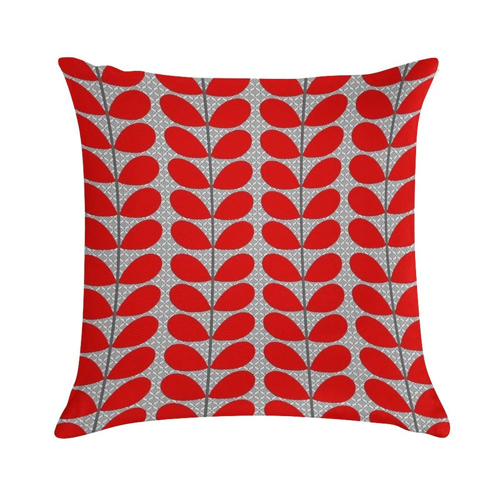 Mid-Century Danish Leaves, Deep Red And Gray Soft High-Density Material Throw Pillow