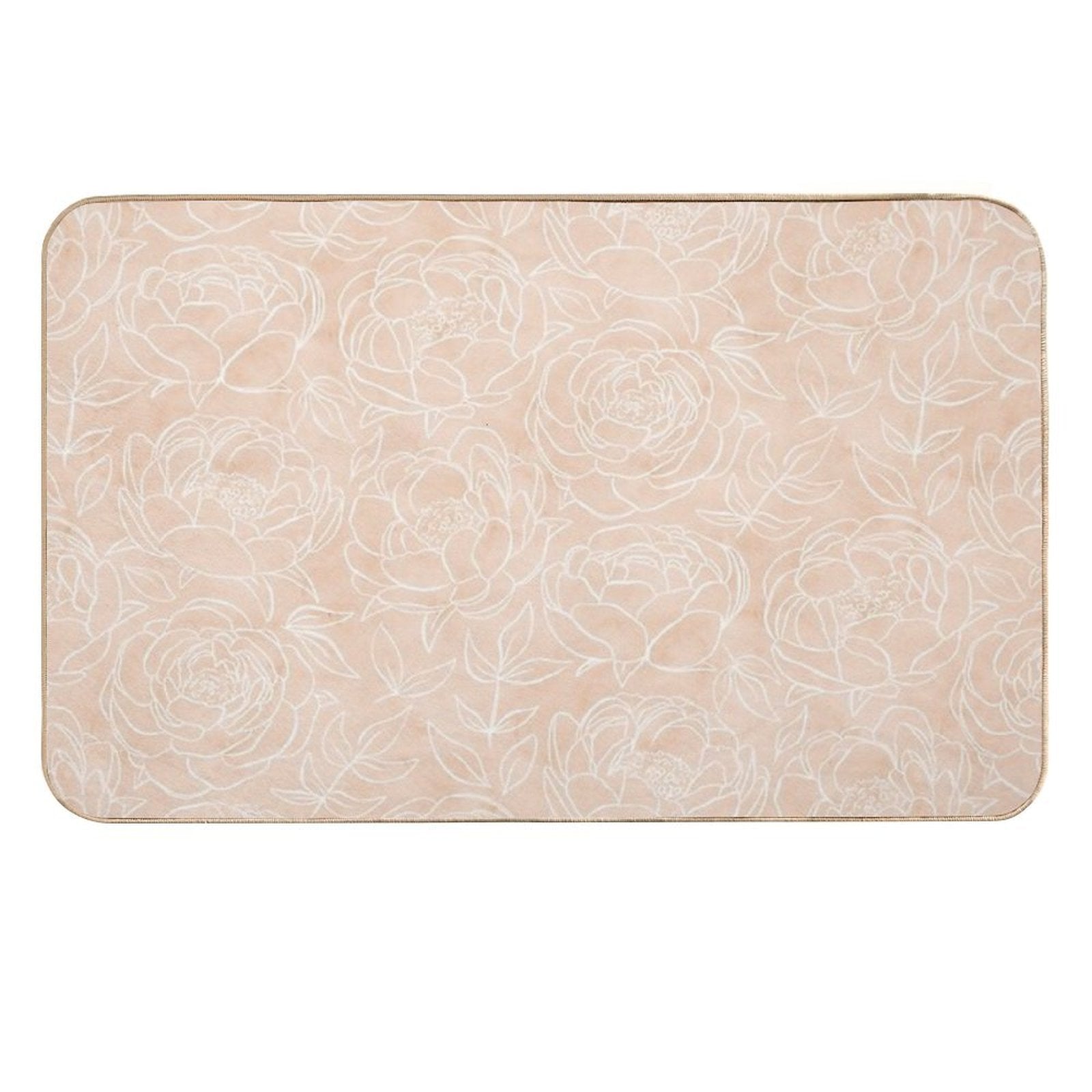 Delicate Peony Flowers on A Pastel Textured Creamy Tan Pattern  Toxin-Free Bath Mat