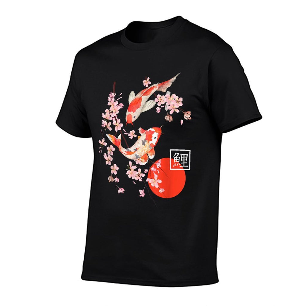 Cherry Blossom Koi Carp Fish Japanese Sakura Graphic Art  Cotton T-Shirt