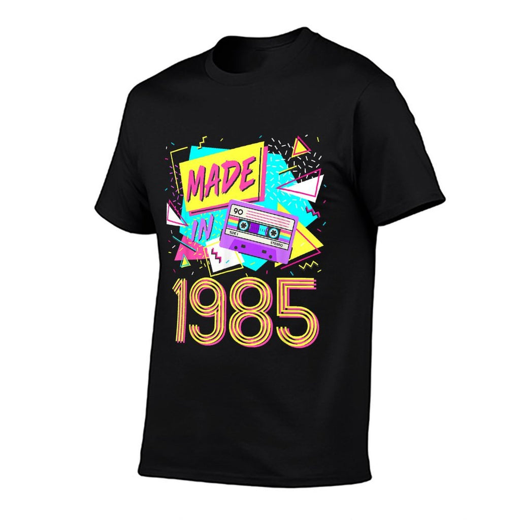 Made In 1985 37 Years Old Retro Vintage 80s 37th Birthday  Ribbed Collar T-Shirt