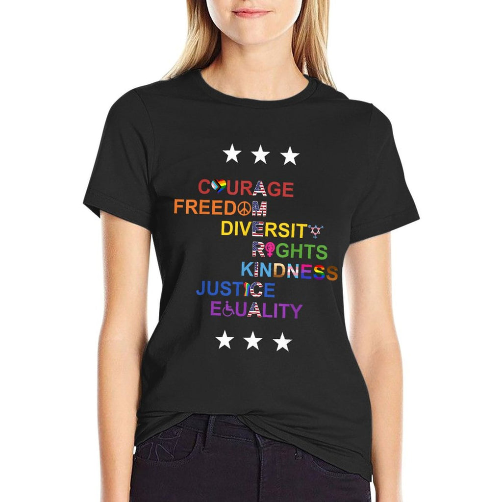 America Courage Freedom Diversity  Tagless Design T-Shirt