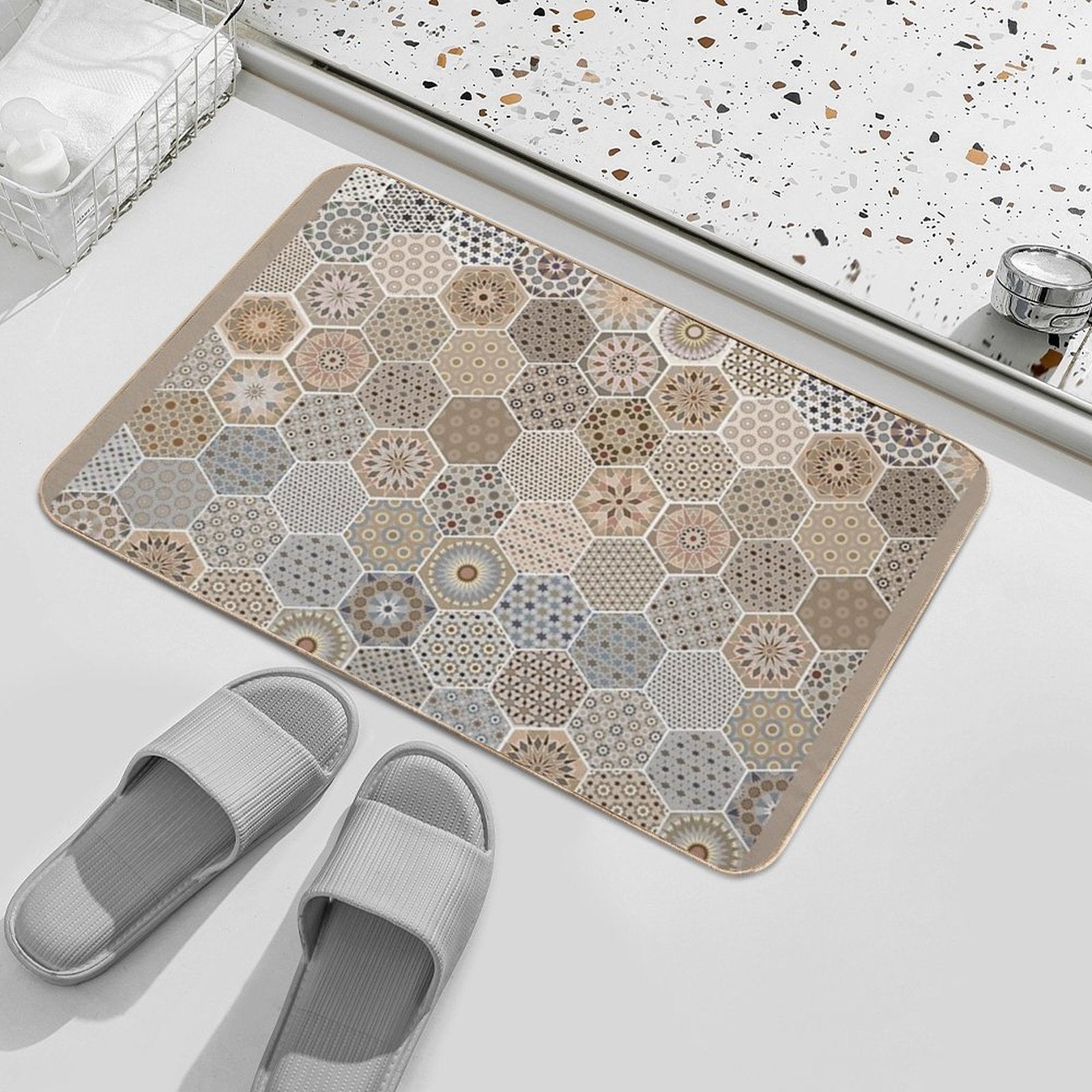 Sacred Space with Mandalas Tiles Patterns  Non-Slip Bath Mat