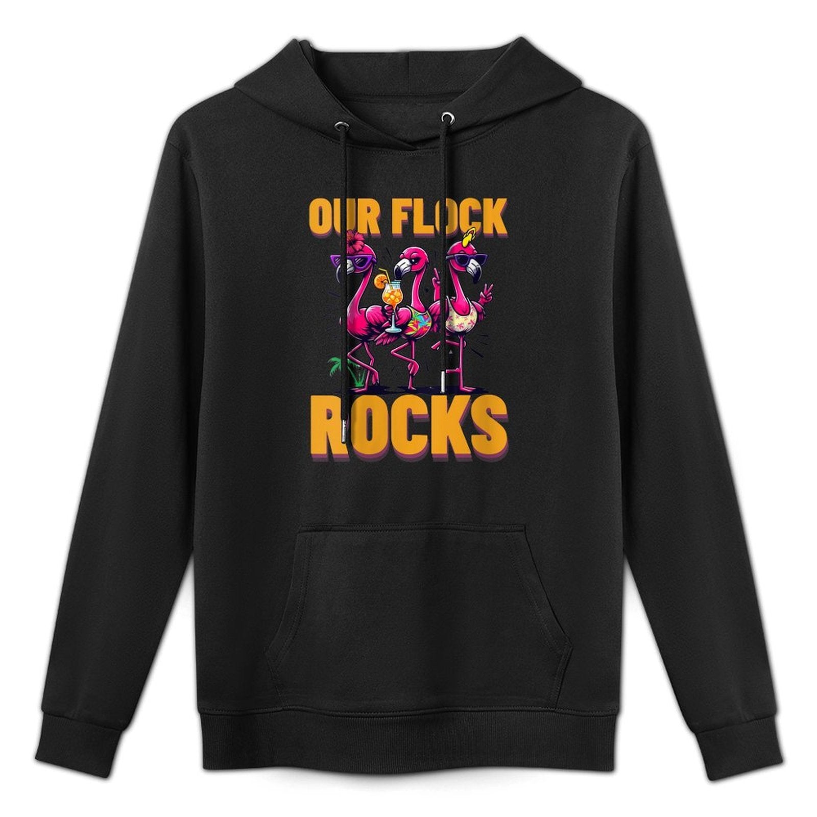 Womens Our Flock Rocks Flamingo Summer Vacation Family Matching Customizable Surface Hoodie