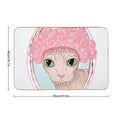 Hairless Sphynx Cat Wearing A Pink Shower Cap  Versatile Bath Mat