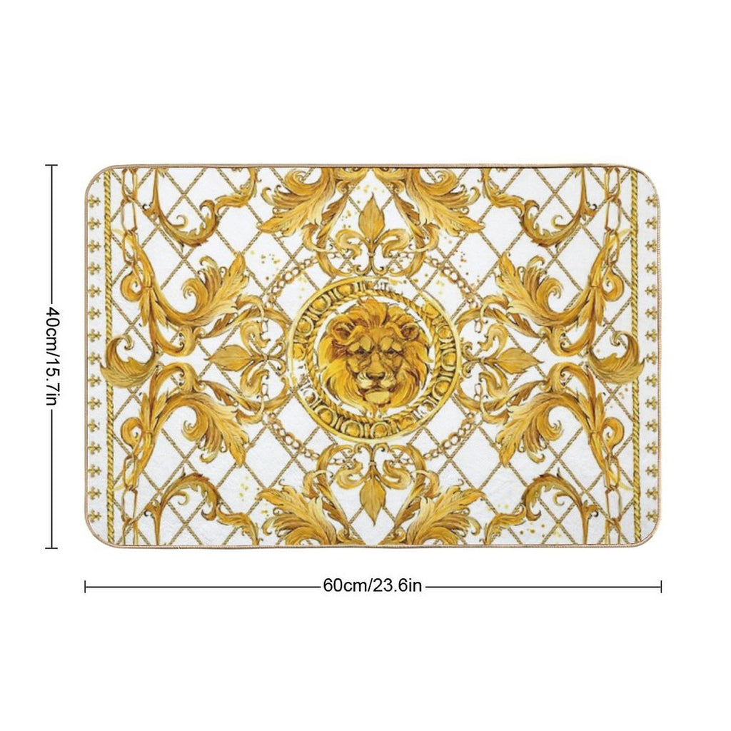 Golden Lion And Damask Ornament.  Non-Slip Bath Mat
