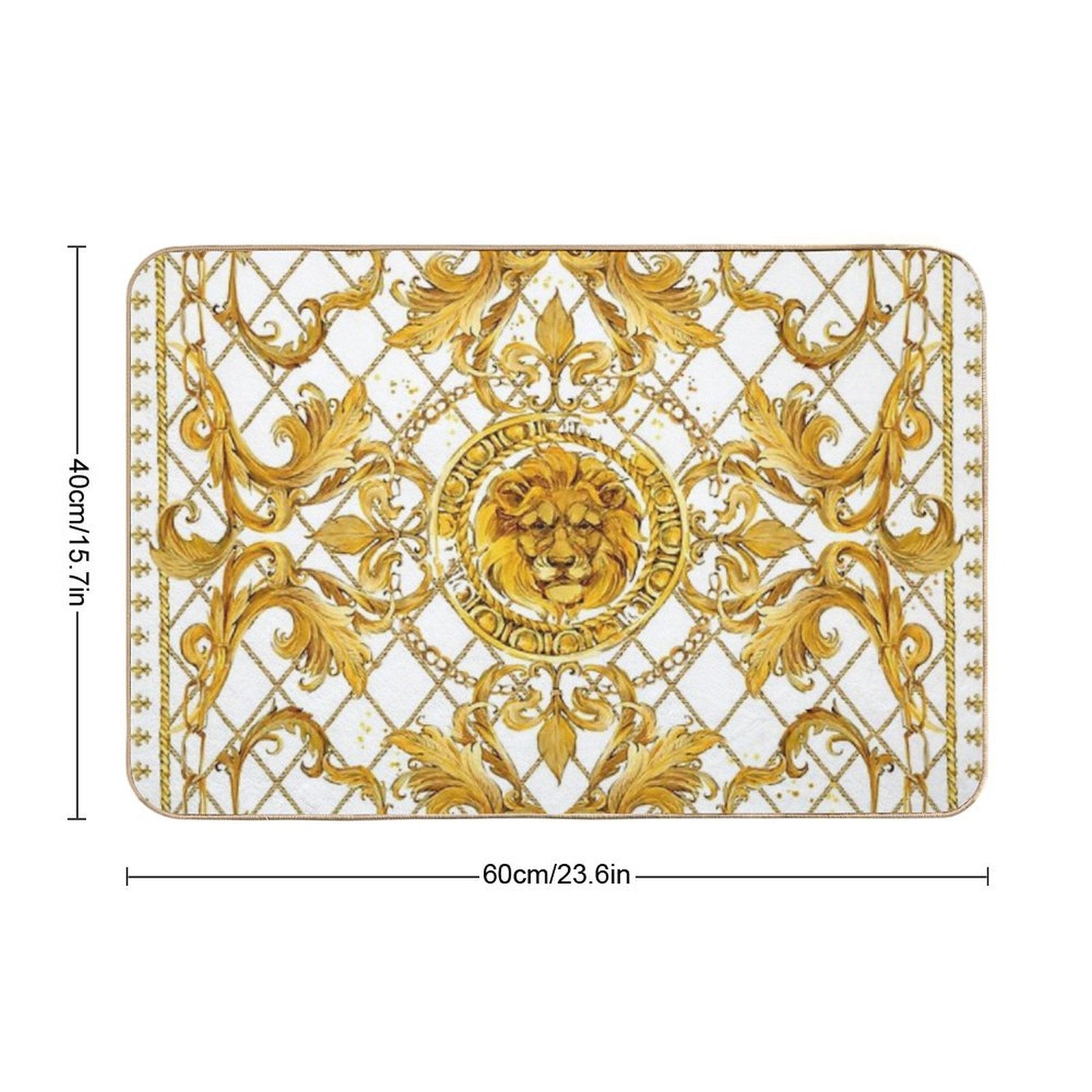 Golden Lion And Damask Ornament.  Non-Slip Bath Mat