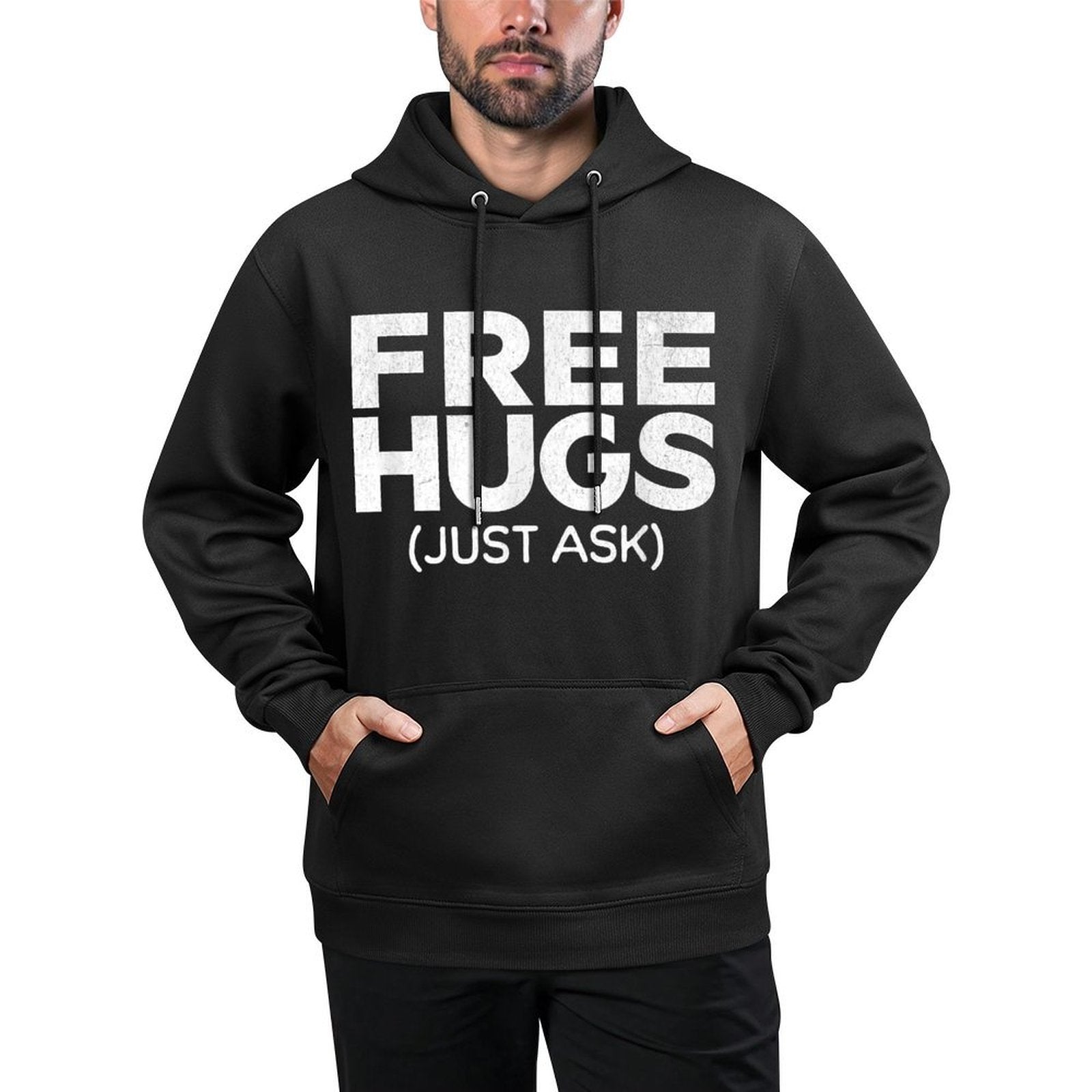 Funny Free Hugs Unisex-Adults Black Cotton Small Casual Wear Hoodie