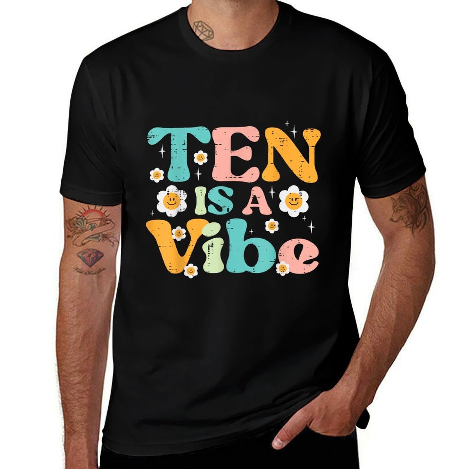 10th Birthday 10 Is A Vibe Retro Bday Groovy Girls Kids  Vintage-inspired T-Shirt