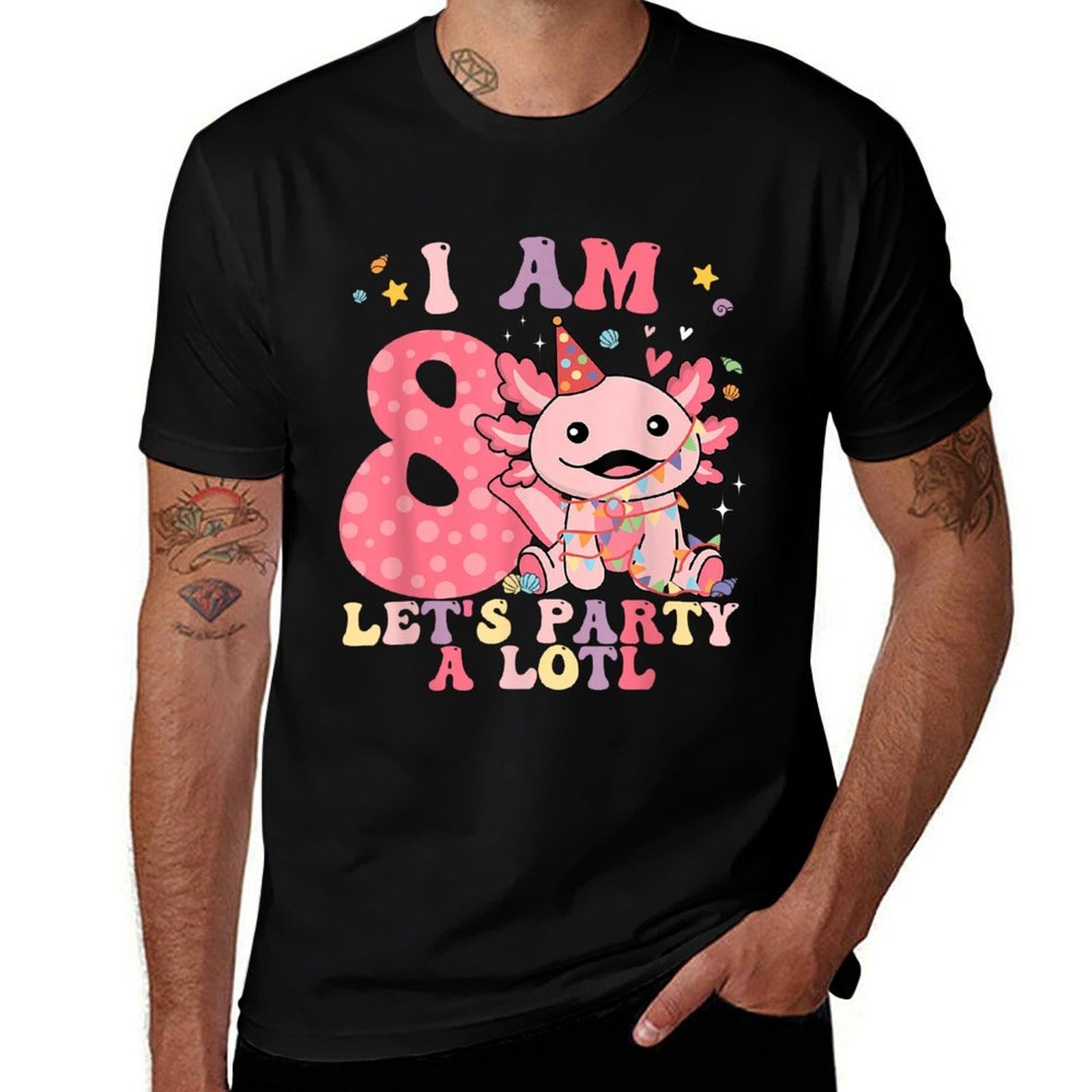 Kids Axolotl 8th Birthday - I M 8 Lets Party Alotl  Rolled Sleeves T-Shirt
