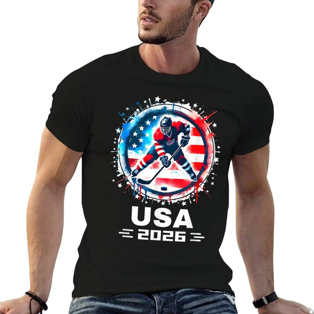 USA Team 2026 Hockey American Women Men Kids Hockey  Summer-ready Fabric T-Shirt