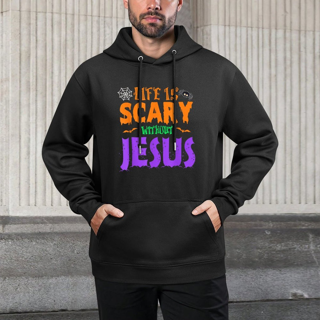 Life Without Jesus Is Scary Fall Christian Halloween Jesus Kangaroo Pocket Hoodie
