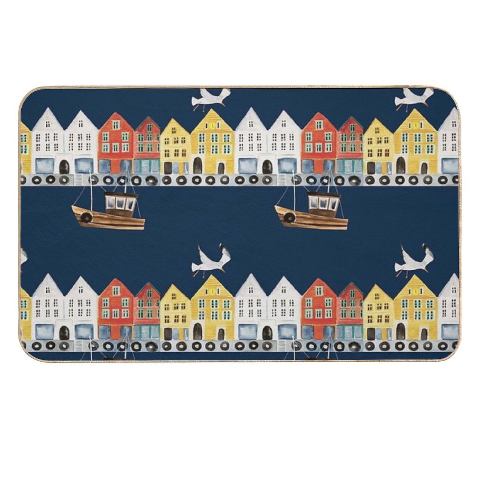 Bergen Norway Watercolor  Dirt-Trapping Bath Mat