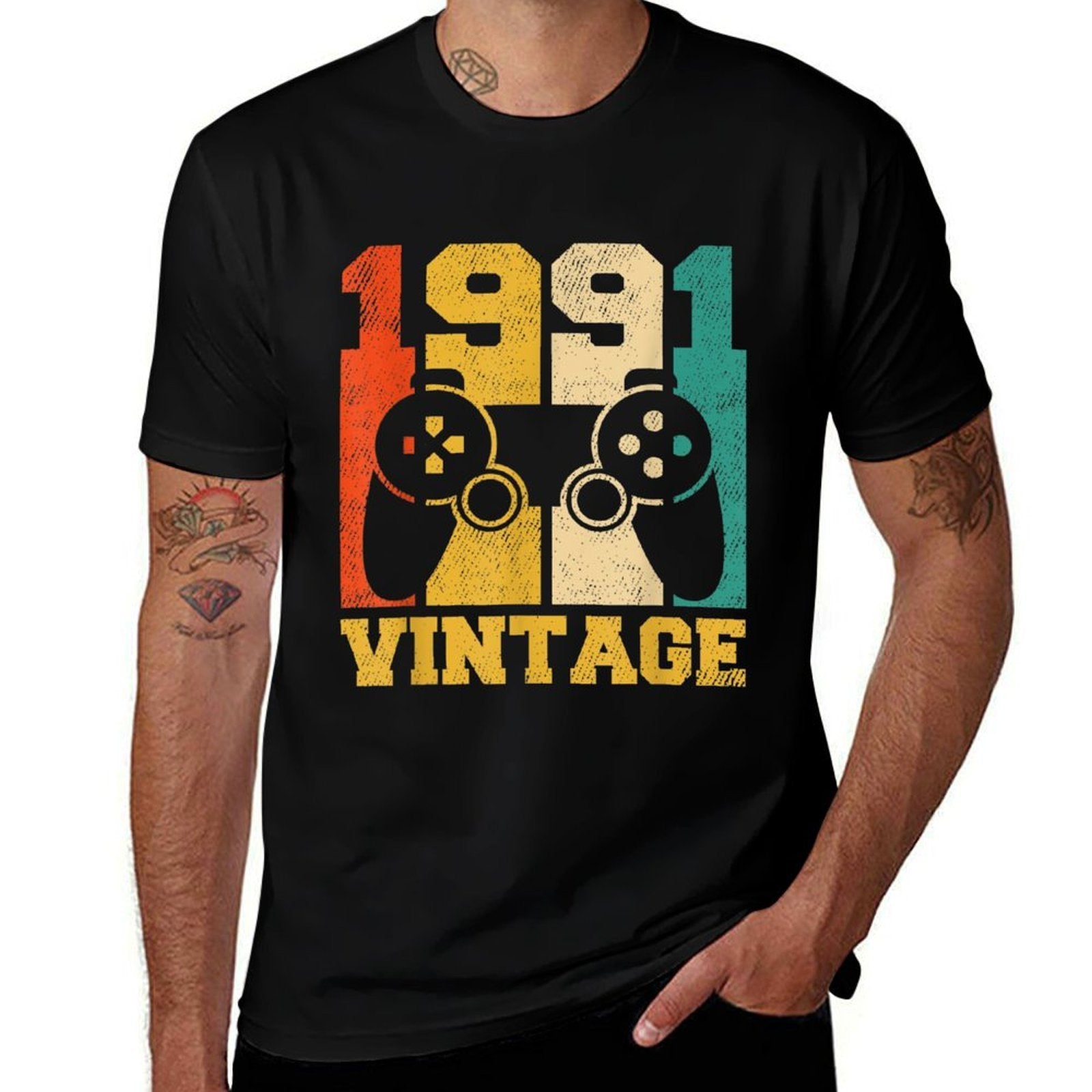30 Years Old Gifts Vintage 1991 Video Game 30th Birthday  Ribbed Collar T-Shirt