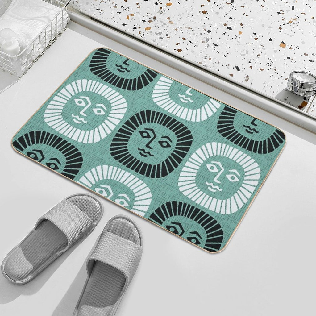 Mid Century Modern Atomic Sunburst 335 Mint Green And Black  Long-Lasting Bath Mat