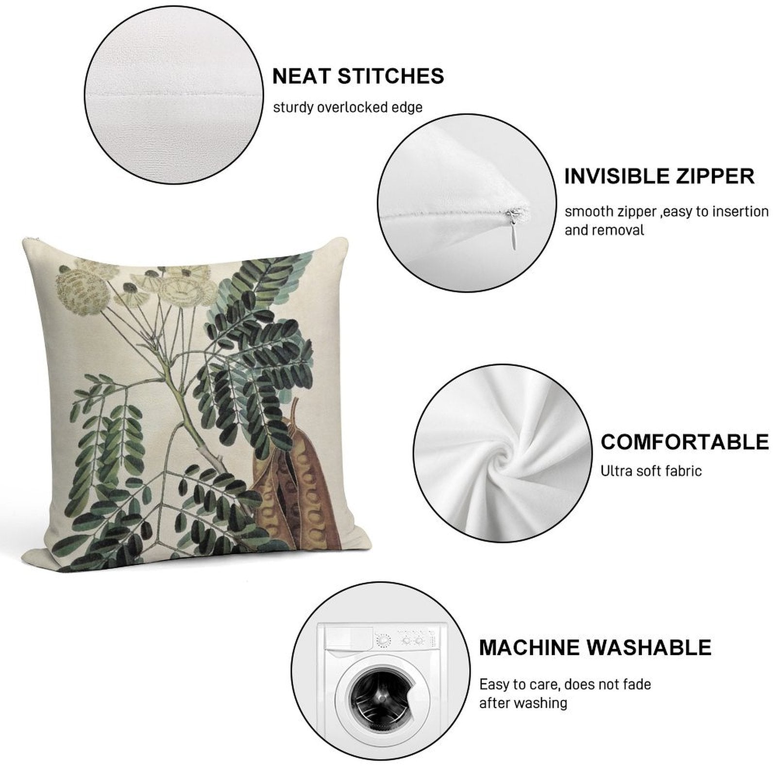 Acacia Vintage Botanical Print Soft Warmth Comfort Throw Pillow