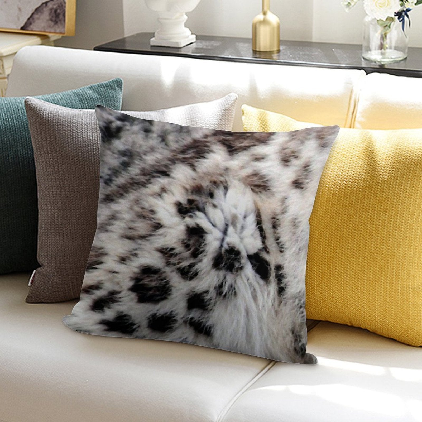 Snow Leopard Abstract Soft Home Decor Throw Pillow
