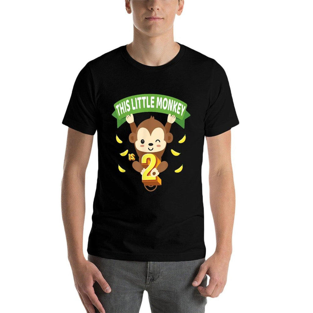 This Little Monkey Is 2 Years Old Kid 2nd Birthday Monkeys  Ribbed Collar T-Shirt